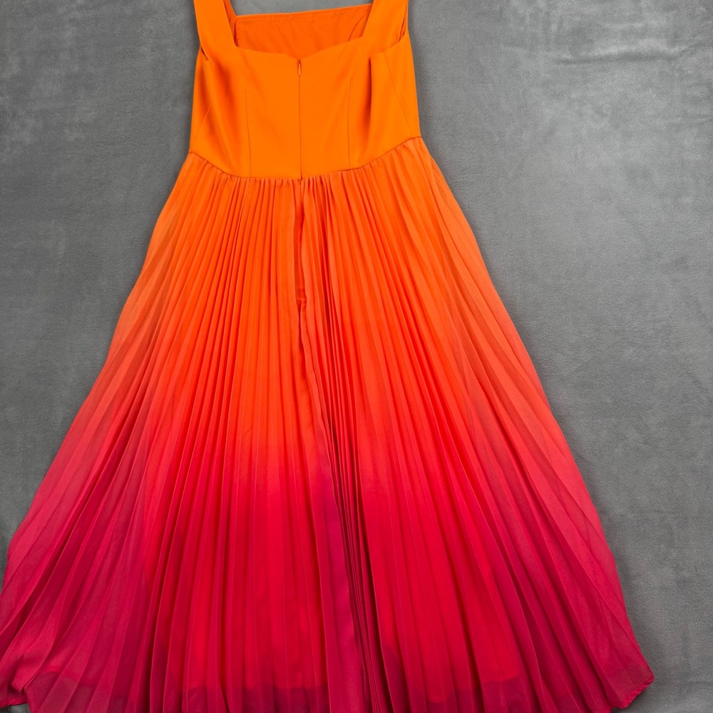 FEHAUTE Orange Pink Ombre Pleated Midi Dress Sleeveless Square Neck Size 4 NEW - Picture 10 of 10
